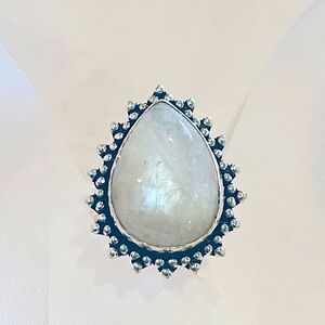 Rainbow Moonstone Silver Overlay Handcrafted Sz 9 3/4